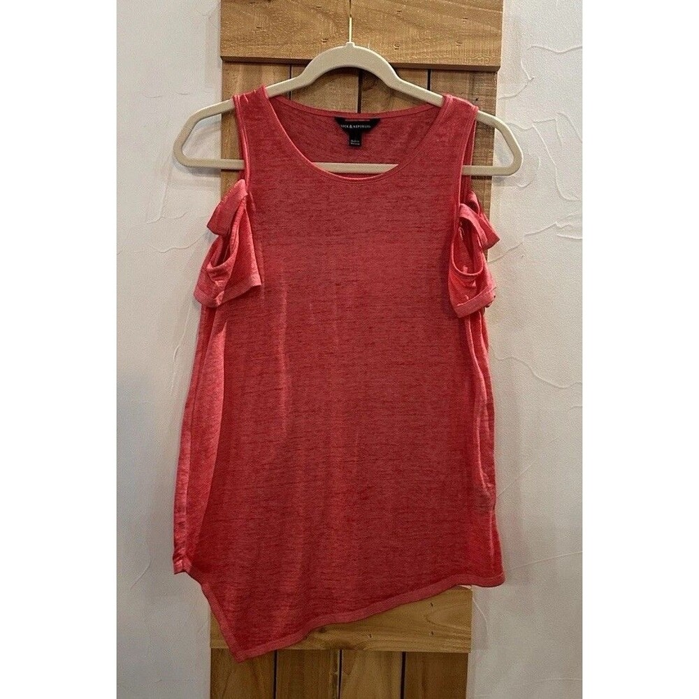 Rock & Republic Pink/Red Cold Shoulder Asymmetric Hem Slub Knit Top Size S